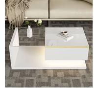 Table Basse - TANANT - Élégante - Éclairage LED - Verre Trempé - Rangement Pratique