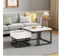 Table Basse - TANANT - Lot de 2 - Métal Noir - Marbre Imitation - 70x70x45 cm