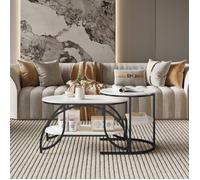 Table basse - TANANT - Lot de 2 tables basses rondes - Style moderne - Rangement pratique - Métal