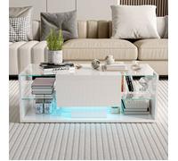 Table Basse - TANANT - Moderne - 1 Tiroir - 4 Étagères en Verre - LED Multicolore