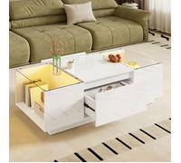 Table Basse - TANANT - Moderne - 2 Tiroirs - Éclairage LED - 105x50x35 cm - Blanc