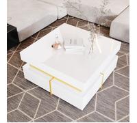 Table Basse - TANANT - Moderne - 2 Tiroirs - Finition Brillante - 70x70x35.5 cm