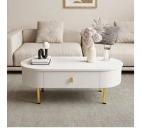 Table Basse - TANANT - Moderne - 2 Tiroirs - Pieds en Métal - Blanc 108x50x40 cm