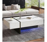 Table Basse - TANANT - Moderne - Éclairage LED - 3 Tiroirs - Marbre - 105x60x35 CM