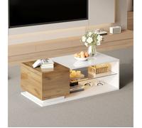 Table Basse - TANANT - Moderne - LED - Rangement - 105x50x36cm - Blanc