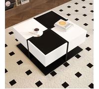 Table Basse - TANANT - Moderne - Noir et Blanc - 70x70x35.5 cm - 2 Tiroirs