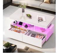 Table Basse - TANANT - Rectangulaire Moderne - 5 Étagères - 2 Tiroirs - Éclairage LED 16 Couleurs
