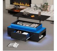 Table Basse - TANANT - Réglable en Hauteur - Noir - LED - 1 Tiroir