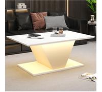 Table Basse - TANANT - Table basse avec lampe LED - Blanc haute brillance - Rectangulaire - 100x50x46 cm
