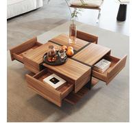 Table Basse - TANANT - Table Basse Carrée - 78x78x36 cm - 4 Tiroirs - Bois Panneaux de Particules