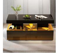 Table Basse - TANANT - Table Basse LED - 2 Tiroirs - 5 Compartiments - Noir - Moderne