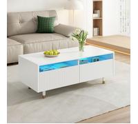 Table Basse - TANANT - Table Basse Moderne - 2 Tiroirs - Éclairage LED - 110x50x40cm - Blanc