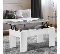 IDMARKET Table basse plateau relevable rectangulaire TARA bois blanc et effet béton