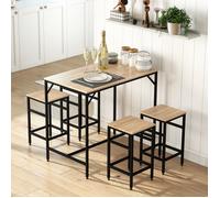 Table basse Tectake avec 4 tabourets de bar en acier effet chêne 5 pièces