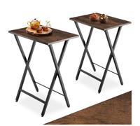 Table basse - TECTAKE - Ensemble de 2 tables d'appoint PHOENIX pliantes au style industriel en bois et acier - Bois foncé