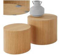 Table basse - TECTAKE - Lot de 2 tables basses DANNY rondes à l'aspect bois de chêne - Chêne clair