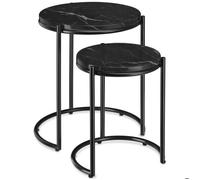 Lot 2 tables d'appoint plateau effet marbre et structure en acier noir