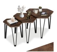 Table basse - TECTAKE - Lot de 3 tables d'appoint TORQUAY ai style industriel, empilables en bois et acier - Bois foncé