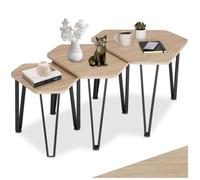 Table basse - TECTAKE - Lot de 3 tables d'appoint TORQUAY ai style industriel, empilables en bois et acier - Bois clair/Chêne sonoma