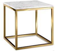 Table basse - TECTAKE - Table d'appoint ALYSIA carrée à l'effet marbre et acier, 45 x 45 x 47,5 cm - Blanc/Doré