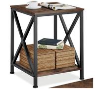 Table basse - TECTAKE - Table d'appoint CARLTON au style industriel bois et acier, avec 2 étages, 40,5 x 40,5 x 52,5 cm - Bois foncé