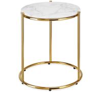 Table basse - TECTAKE - Table d'appoint ELSA à l'effet marbre et acier, Ø 43 x 50,5 cm - Blanc/doré