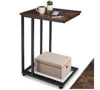 Table basse - TECTAKE - Table d'appoint ETON au style industriel en bois MDF en forme de C, 48 x 35 x 66 cm - Bois foncé