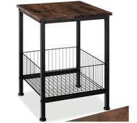 Table basse - TECTAKE - Table d'appoint GRIMSBY en bois et acier avec panier au style industriel, 40 x 40 x 55,5 cm - Bois foncé