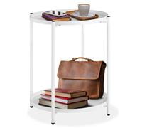 Table basse - TECTAKE - Table d'appoint ronde OXFORD avec 2 étages en acier avec pieds en plastique Ø 45,5 x 53 cm - Blanc