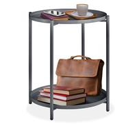 Table basse - TECTAKE - Table d'appoint ronde OXFORD avec 2 étages en acier avec pieds en plastique Ø 45,5 x 53 cm - Gris foncé