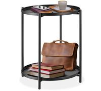 Table basse - TECTAKE - Table d'appoint ronde OXFORD avec 2 étages en acier avec pieds en plastique Ø 45,5 x 53 cm - Noir
