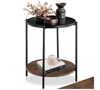 Table basse - TECTAKE - Table d'appoint ronde SUNDERLAND style industriel, en bois MDF avec 2 étages, Ø 45,5 x 54,5 cm - Bois foncé