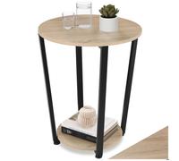 Table basse - TECTAKE - Table d'appoint ronde SWINDON style industriel, bois MDF et acier, Ø 50 x 62,5 cm - Bois clair/Chêne sonoma