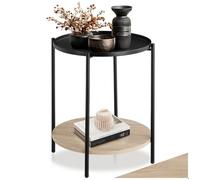 Table basse - TECTAKE - Table d'appoint SUNDERLAND style industriel, bois MDF, 2 étages, Ø 45,5 x 54,5 cm - Bois clair/Chêne sonoma