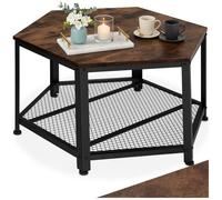 Table basse - TECTAKE - Table de salon NORWICH hexagonale style industriel, en bois MDF et acier, 86,5 x 75 x 46,5 cm - Bois foncé