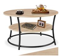 Table basse - TECTAKE - Table de salon ronde CROMFORD en bois et acier au style industriel, Ø 80 x 46 cm - Bois clair