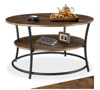 Table basse - TECTAKE - Table de salon ronde CROMFORD en bois et acier au style industriel, Ø 80 x 46 cm - Bois foncé