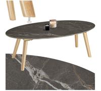 Table basse - TECTAKE - Table ovale ACERRA effet marbre avec pieds en bois massif 100 x 50 x 34,5 cm - Noir