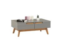Table basse TIBOR style scandinave design vintage nordique table de salon rectangulaire 2 tiroirs 2 niches en pin massif lasuré gris
