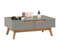 Table basse TIBOR style scandinave design vintage nordique table de salon rectangulaire 2 tiroirs 2 niches en pin massif lasuré