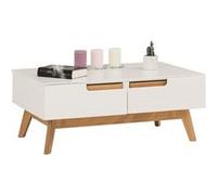 Table basse TIBOR style scandinave design vintage nordique table de salon rectangulaire 2 tiroirs 2 niches pin massif lasuré blanc Blanc G