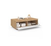 IDMarket – Table basse TOMI 110 cm avec porte façon hêtre et blanc