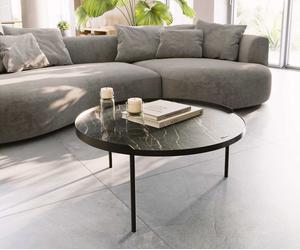 Table-basse Torell 80x80 cm Céramique Laminam®Noir Désir Marron Cadre métallique finition effet titane