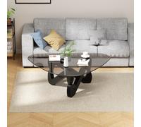 Table basse triangulaire en verre moderne avec base triangulaire en bois massif et verre trempé épais, table d'appoint, table basse originale pour salon, bureau, 82 x 57 x 35 cm (noir)