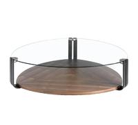 Table basse triangulaire en verre trempé, acier noir et noyer