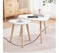 Table basse triangulaire ovale Lot de 2 - Style scandinave moderne - ERROLVES - Blanc - 55 x 55 x 45 / 40 x 40 x 40 cm