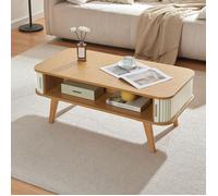 Table basse Tysvær bambou 100 x 50 x 40 cm naturel blanc crème