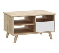 Table basse - VANKKA - Rectangulaire - Chene / Blanc mat - Pieds en bois - 90 x 60 x 51,8 cm