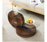 Table Basse Verre Trempé Moderne à Plusieurs Niveaux, Table Basse Design,Table Basse Ronde de Salon, Couleur Noyer, Structure MDF