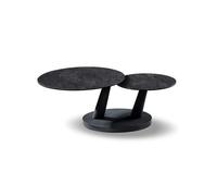 Table basse VIRELLO - Table basse ronde Ø80 cm - Pierre naturelle gris foncé & métal - Design contemporain et robuste